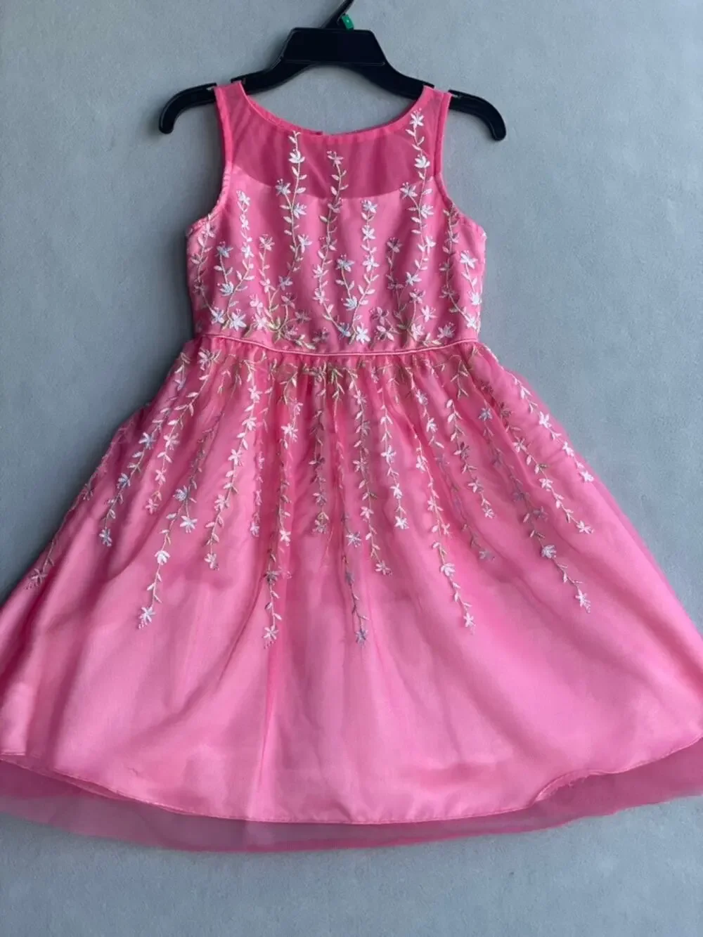 JONA MICHELLE GIRLS PINK FLORAL EMBROIDERED TULLE PARTY DRESS - SIZE 8